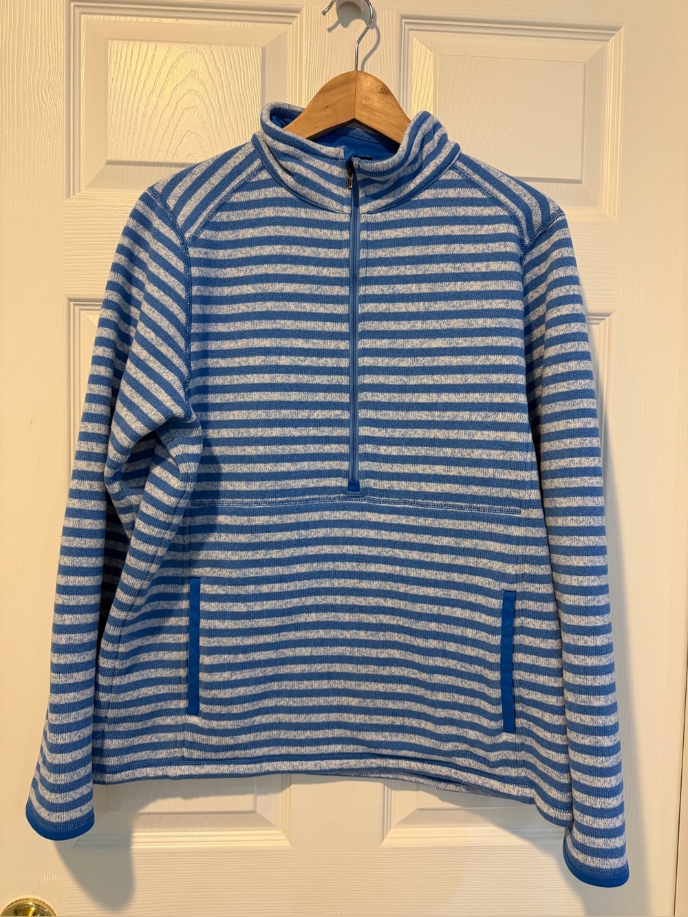 Patagonia Womens Three Quarter Zip Blue Stripe Fleece with Pockets Size XL